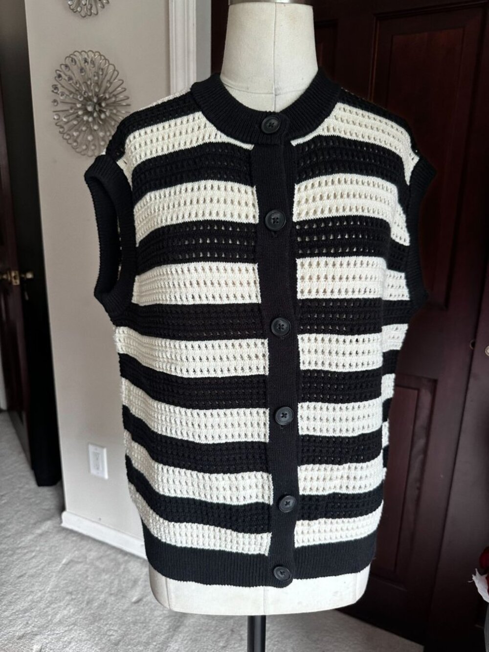 Universal Thread Goods Co. black and white striped button down sweater vest S